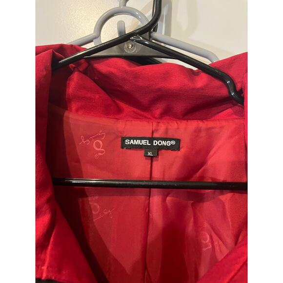 RARE Samuel Dong Red Womens Trench Coat Artsy Designer Crafty Belted Size XL - Picture 3 of 10